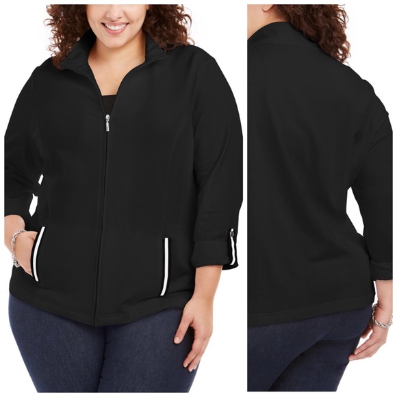 Karen Scott Jackets & Blazers - 1X 3X Black French Terry Jacket Plus Size
